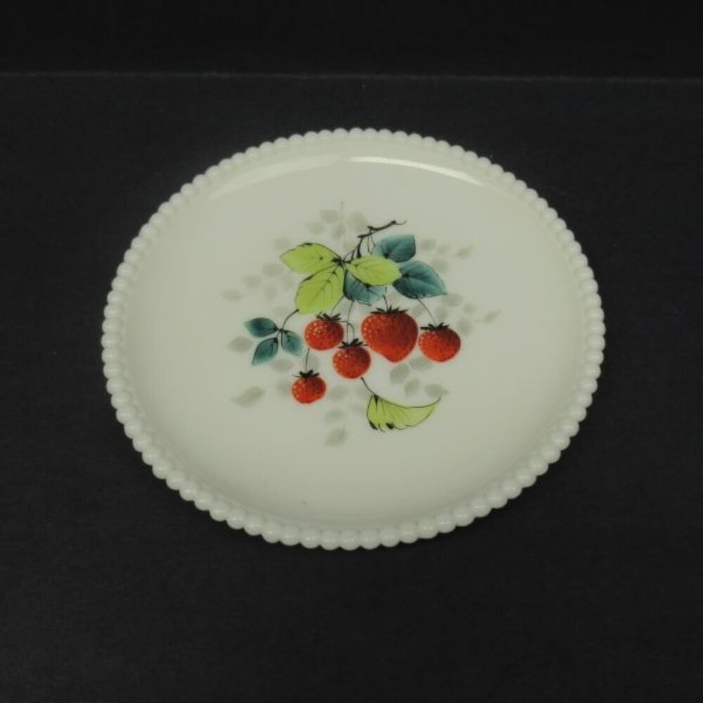 Westmoreland Milk Glass BEADED EDGE 7 1/4 Inch Hand Painted Strawberries Plate